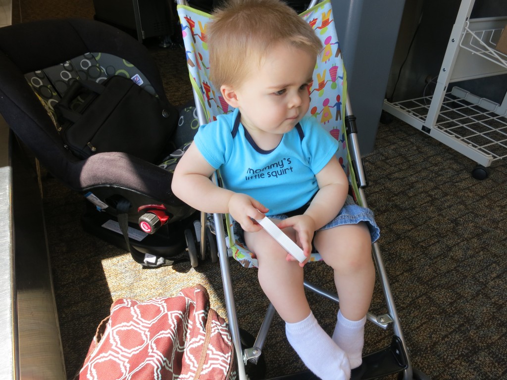 Emrick, waiting to board the plane.