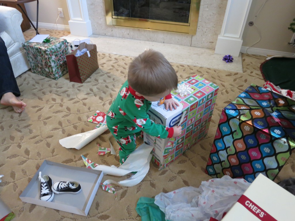 He did a little bit of his own gift-opening...