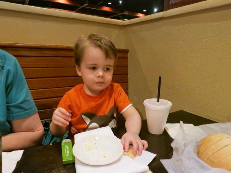 Emrick loves his bread and olive oil.