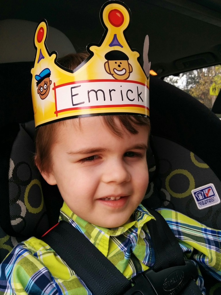 Emrick was still in TK on his birthday, and he got a special birthday crown at school.