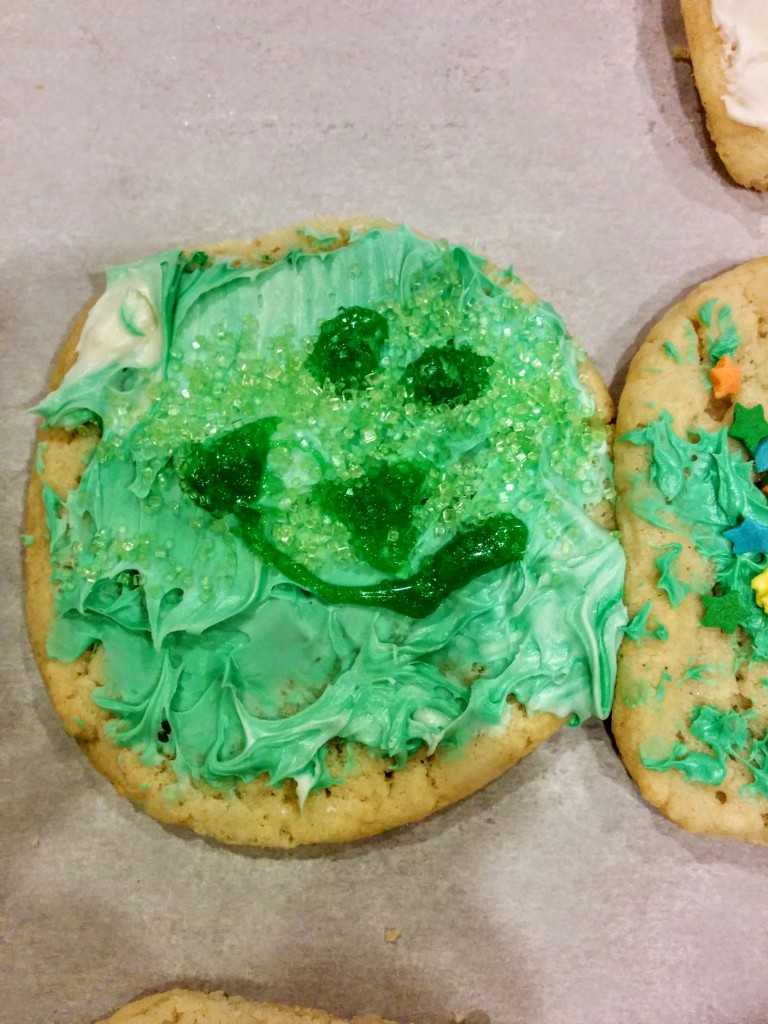 Emrick made this smiley face cookie.